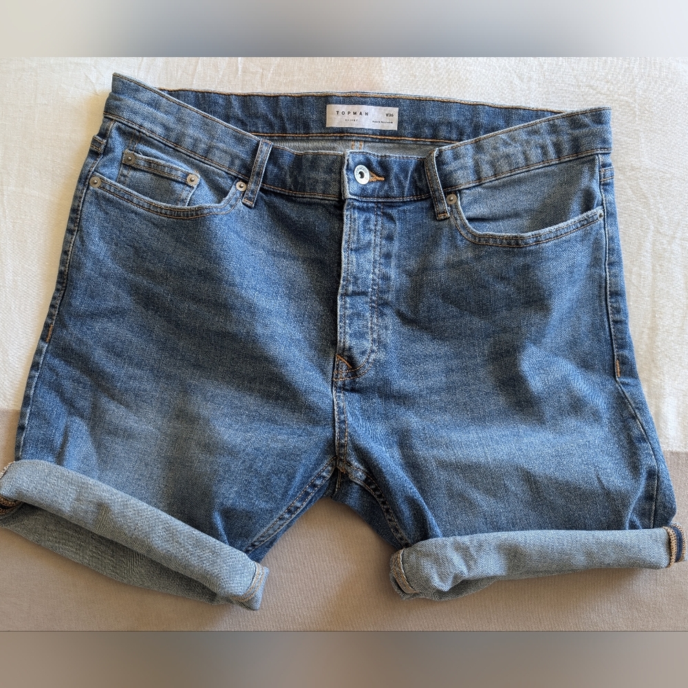 Topman Stretch Denim Medium Wash Skinny Shorts